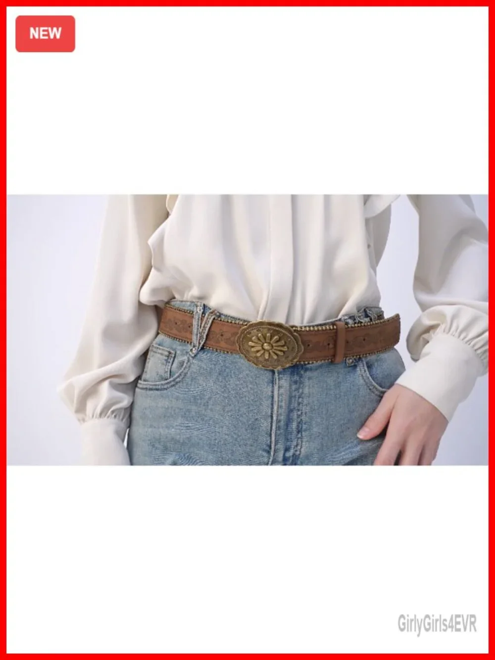 Western Belt for Women Cowgirl Faux Leather Vintage Floral Embossed